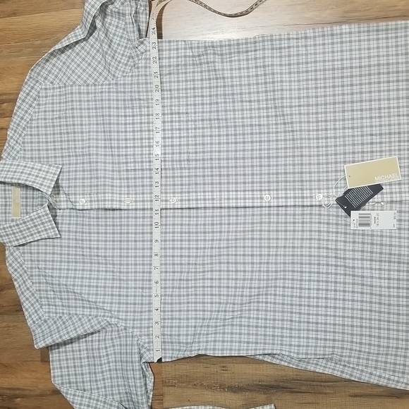 MICHAEL MICHAEL KORS White Gray Plaid Oeko-Tex Button Down Shirt in Shadow - Picture 11 of 14